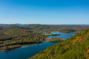 view of tellico lake from drone on sunny day